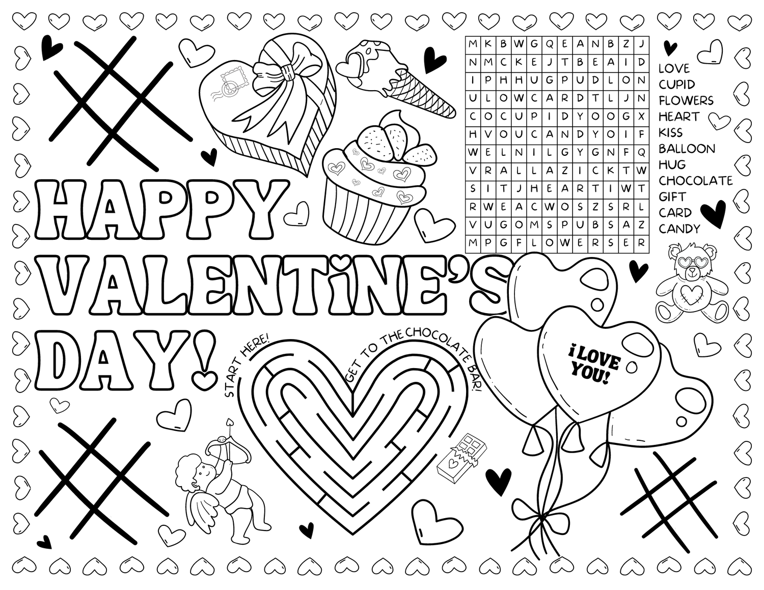 Free kids valentines activity placemats â