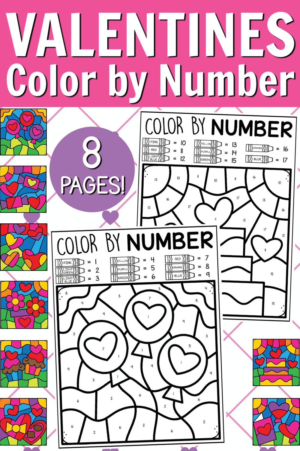 Free valentines day color by number coloring pages