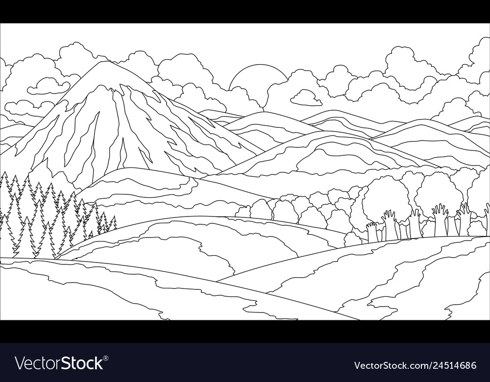 Summer mountain landscape coloring book valley vector image