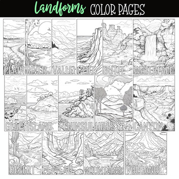 Landforms coloring book color pages