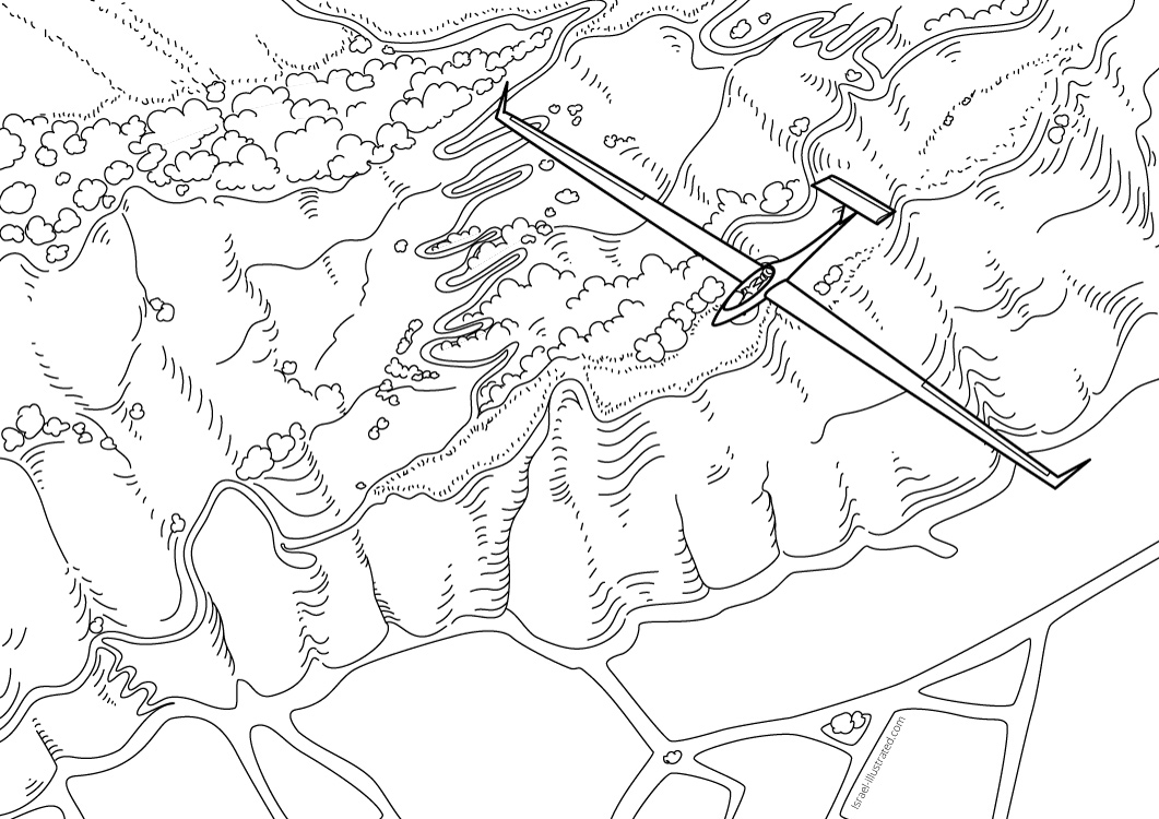 Glider towed by an airplane coloring page