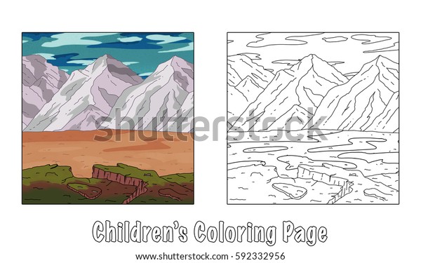 Coloring page children landscape image mountains stock illustration