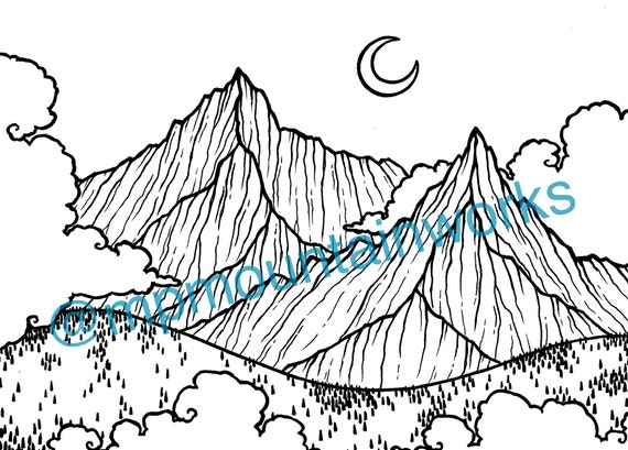 Mountain landscape coloring page download