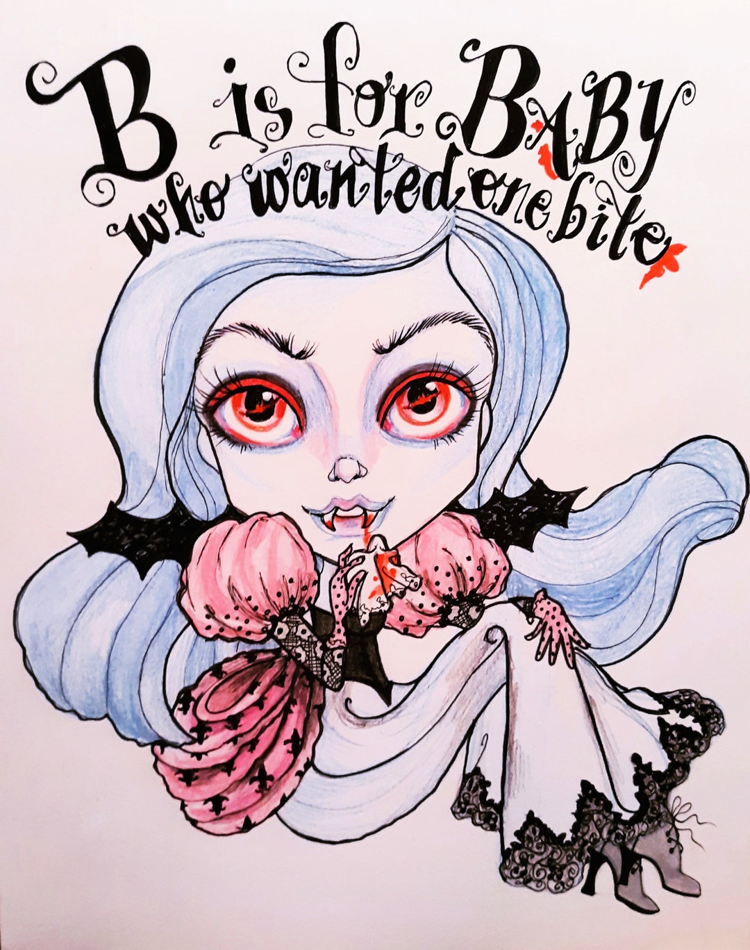 B is for baby horror fantasy big eye vampire lowbrow art print