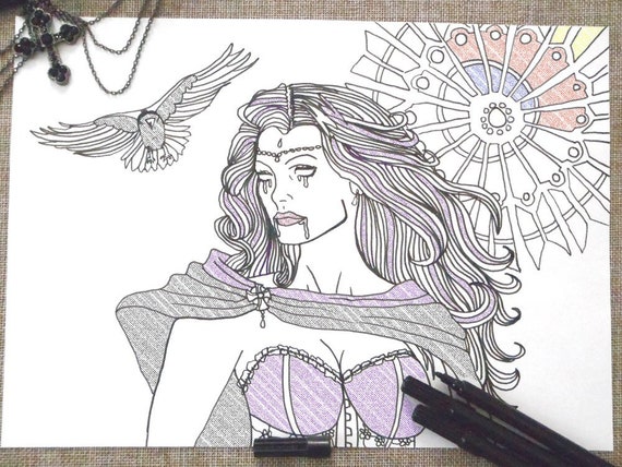 Instant download gothic coloring page sexy vampire adults horror