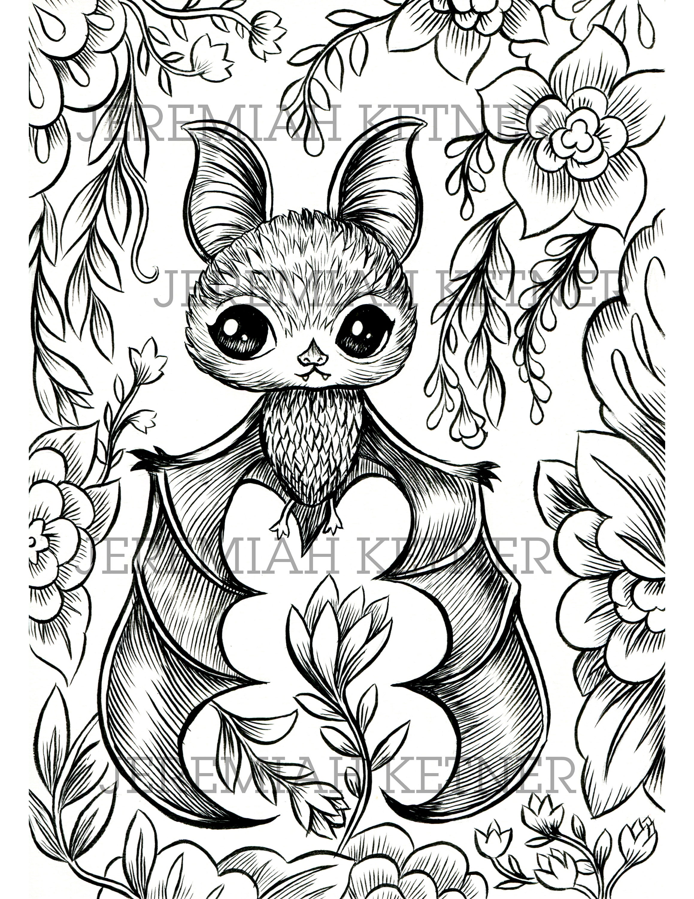 Vampire bat coloring page instant download