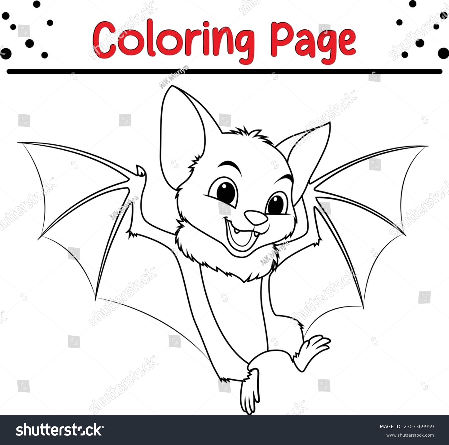 Bat coloring page kids outlined bat stock vector royalty free