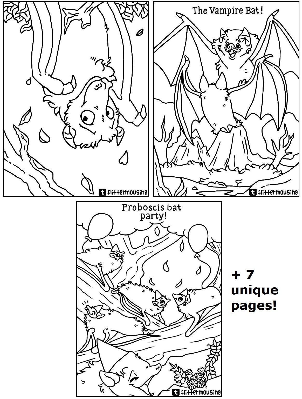 Bat coloring pages pack printables for kids adults