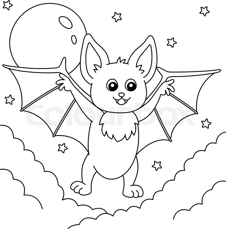 Bat animal coloring page for kids stock vector