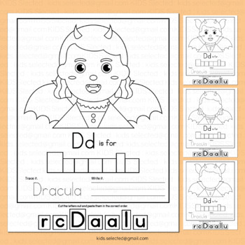 Halloween writing activities dracula vampire craft tracing cut paste coloring