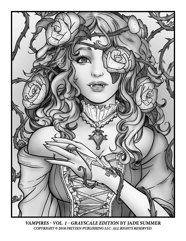 Jade summer vampire girl freebie adult coloring mandalas summer coloring pages adult coloring pages