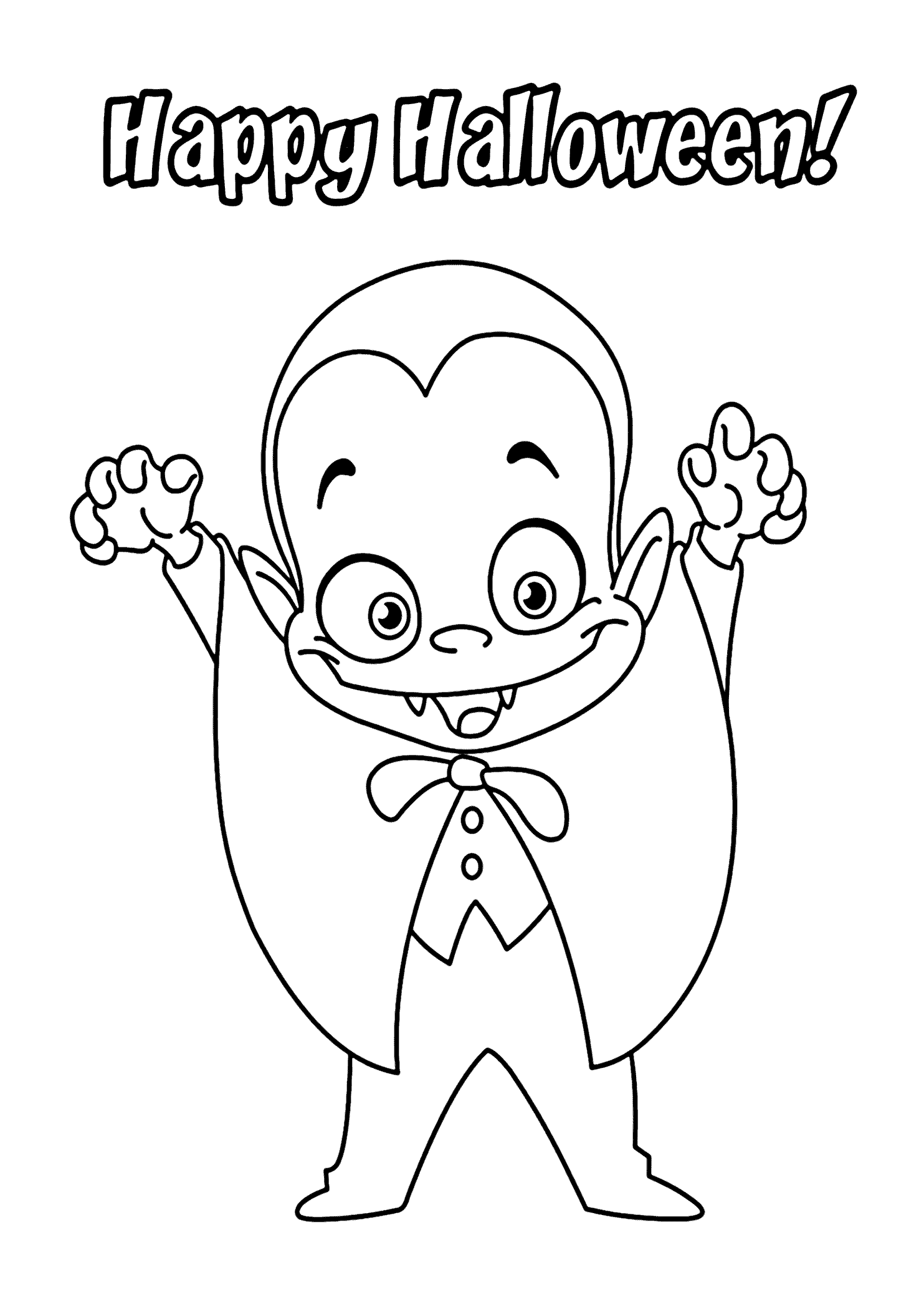 Halloween little funny vampire coloring page for kids printable free