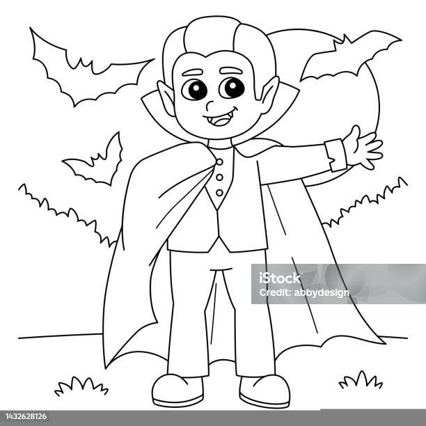 Vampire halloween coloring page isolated for kids stock illustration