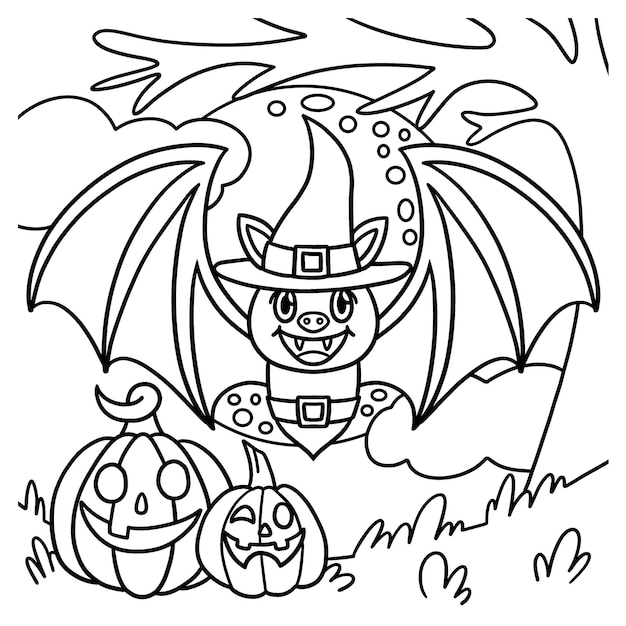 Premium vector vampire bat halloween coloring page for kids