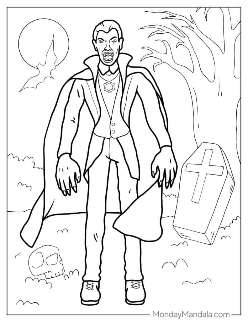 Vampire coloring pages free pdf printables