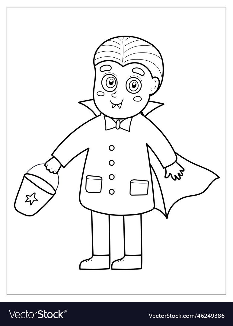 Halloween coloring page with a cute vampire boy vector image