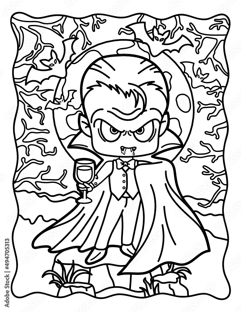 Vampire count dracula coloring book for halloween coloring book for children and adults spooky coloring halloween vector