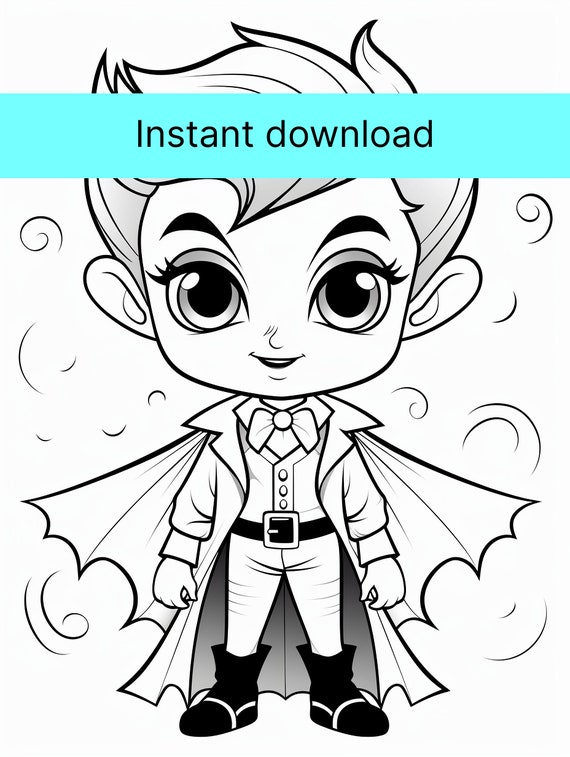 Halloween coloring page vampire boy with pumpkins printable instant download