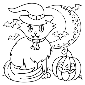 Premium vector vampire cat halloween coloring page for kids