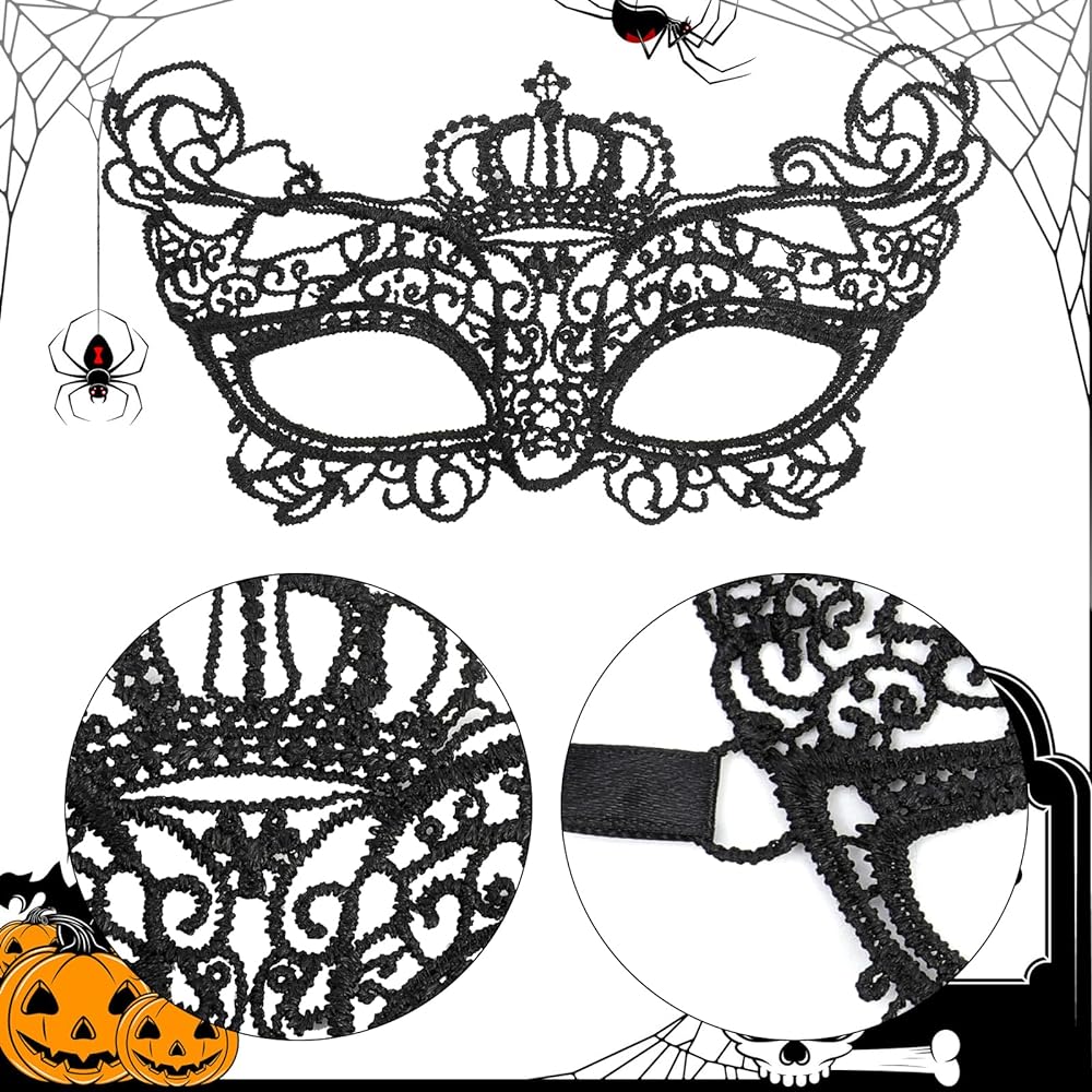 Dpkow halloween masquerade mask for women black lace mask masquerade eye mask gothic vampire bat mask spider cat lace halloween mask for masquerade carnival party halloween fancy dress costume