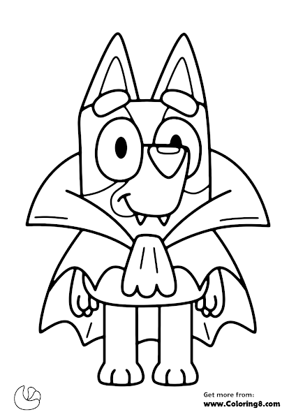 Bluey as dracula in halloween coloring pages download as png or pdf from coloringâ halloween coloring pages free halloween coloring pages cute coloring pages