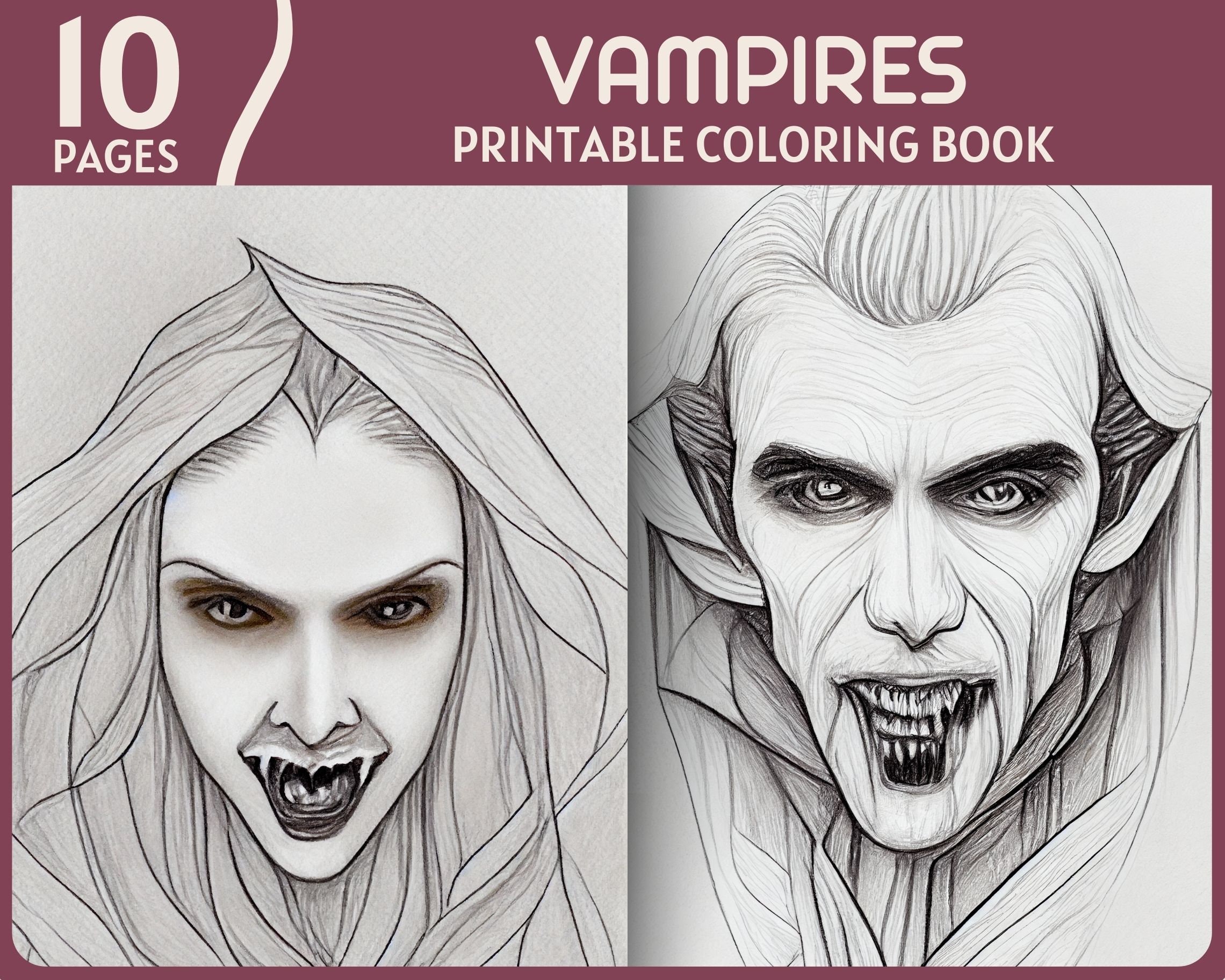 Vampires coloring pages scary vampire illustrations printable coloring book horror theme coloring page