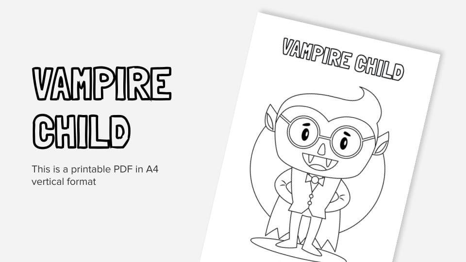 Vampire child printable coloring worksheet