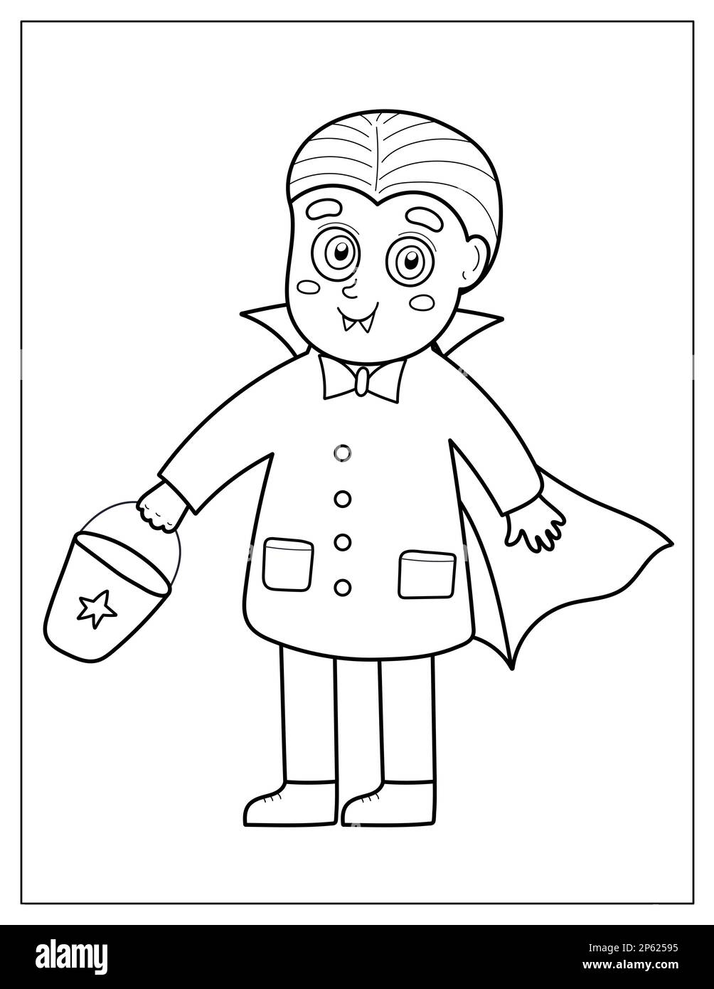 Halloween coloring page with a cute vampire boy trick or treat kid in dracula costume stock vector image art