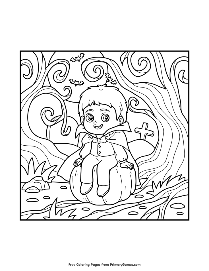 Vampire sitting on a pumpkin coloring page â free printable ebook in pumpkin coloring pages halloween coloring pages halloween coloring