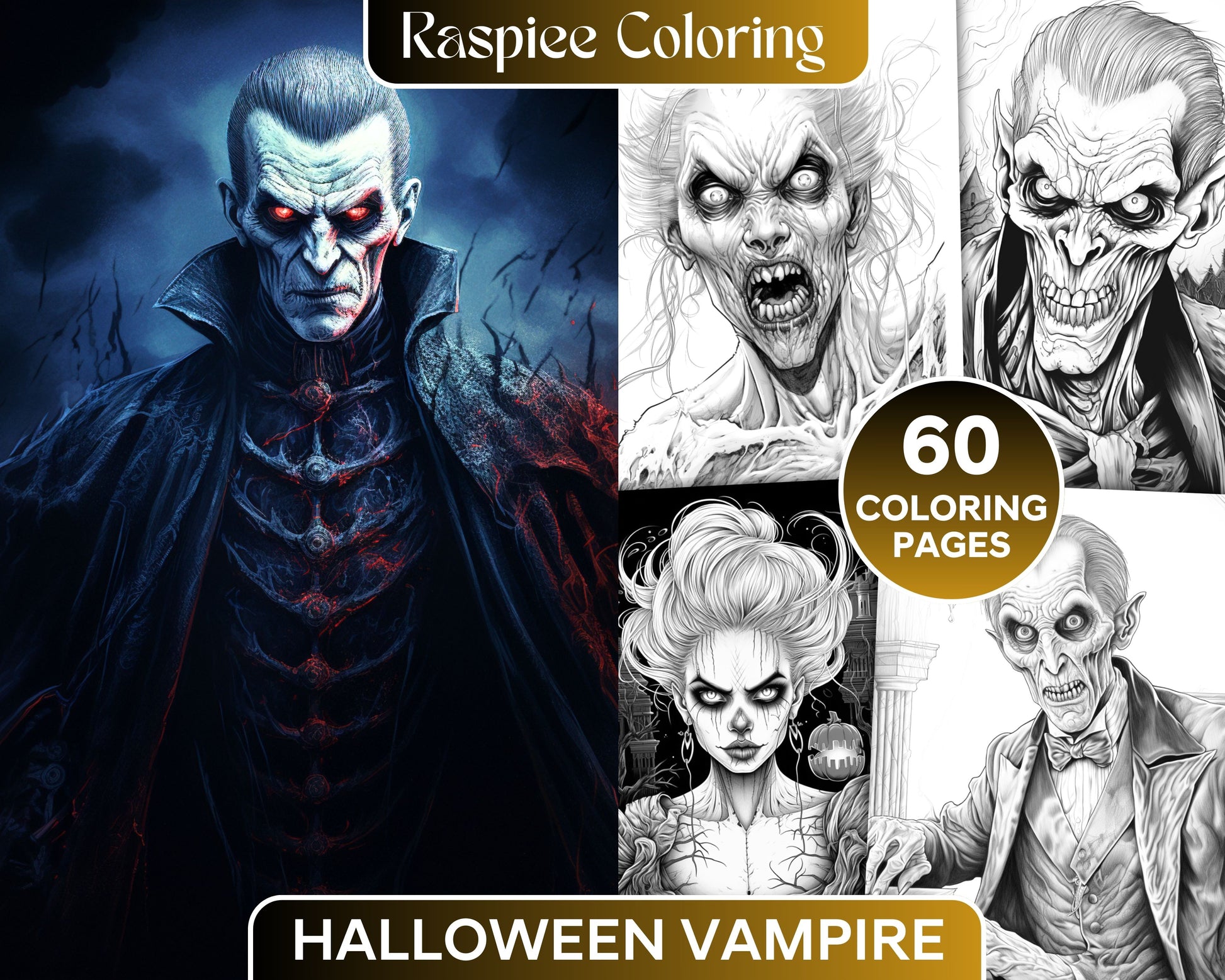 Halloween vampire grayscale coloring pages printable for adults pd â coloring