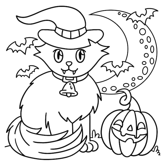 Premium vector vampire cat halloween coloring page for kids