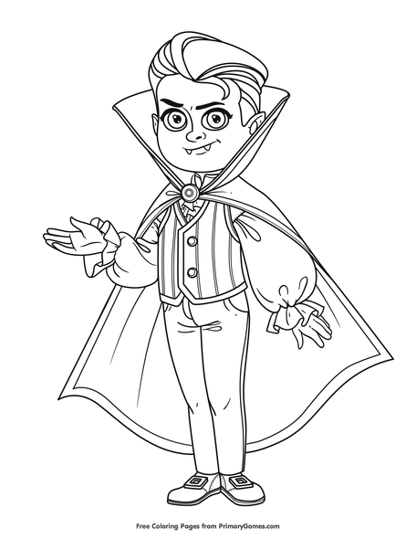 Boy in vampire costume coloring page â free printable pdf from