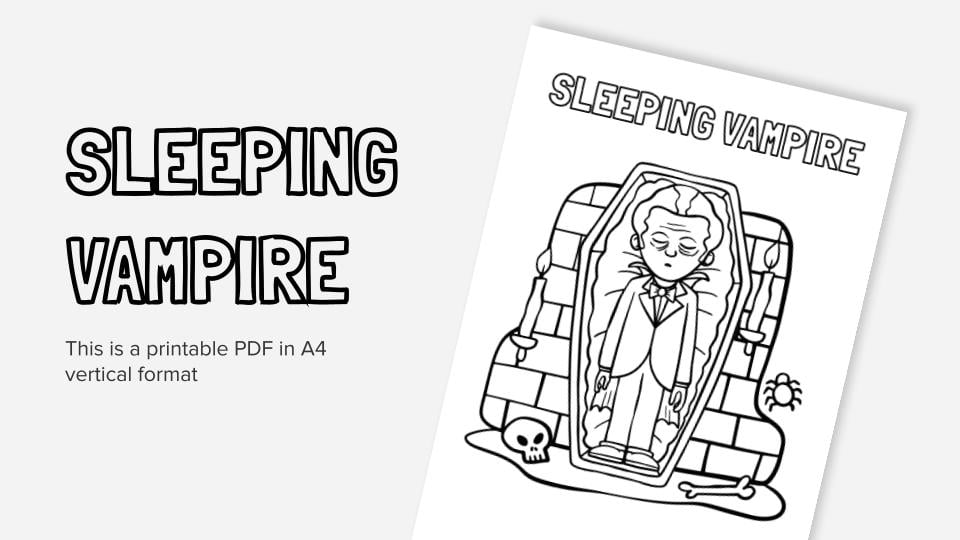 Sleeping vampire printable coloring worksheet