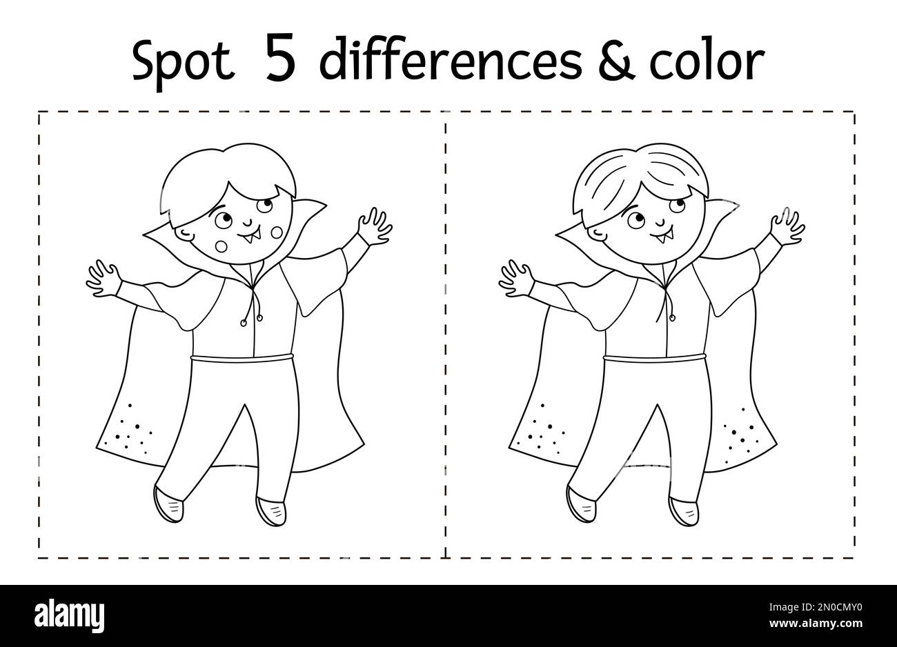Halloween black and white find differences game for children autumn educational activity with funny vampire printable worksheet or coloring page wit stock vector image art