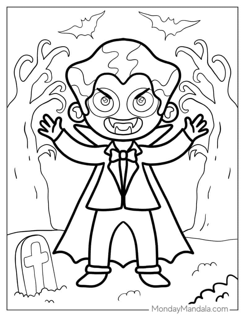 Vampire coloring pages free pdf printables