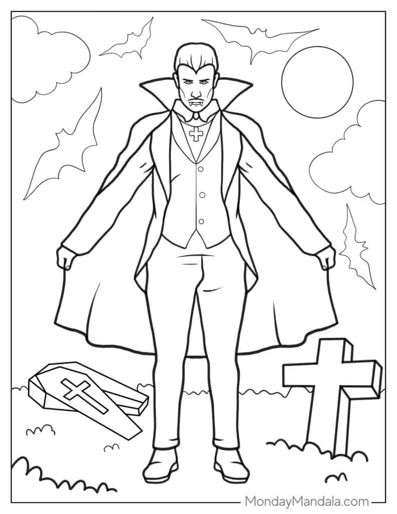 Vampire coloring pages free pdf printables