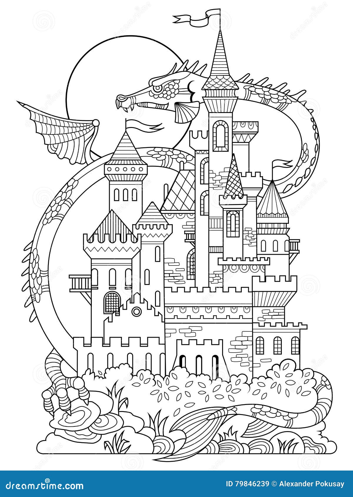 Castle and dragon coloring book vector stock vector