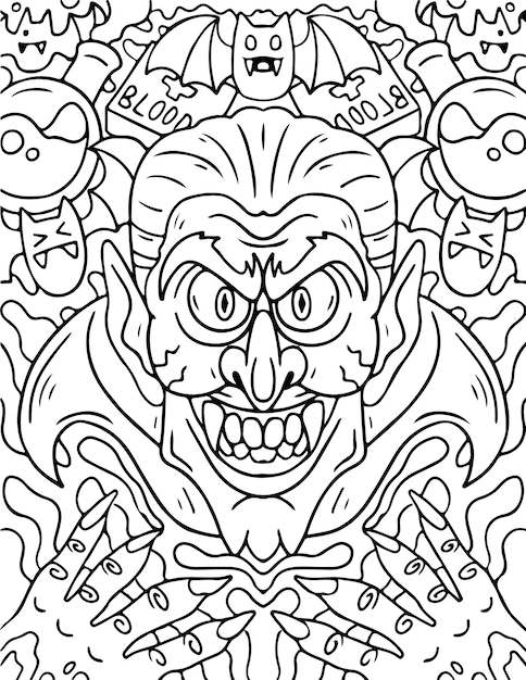 Premium vector vampire face halloween coloring page