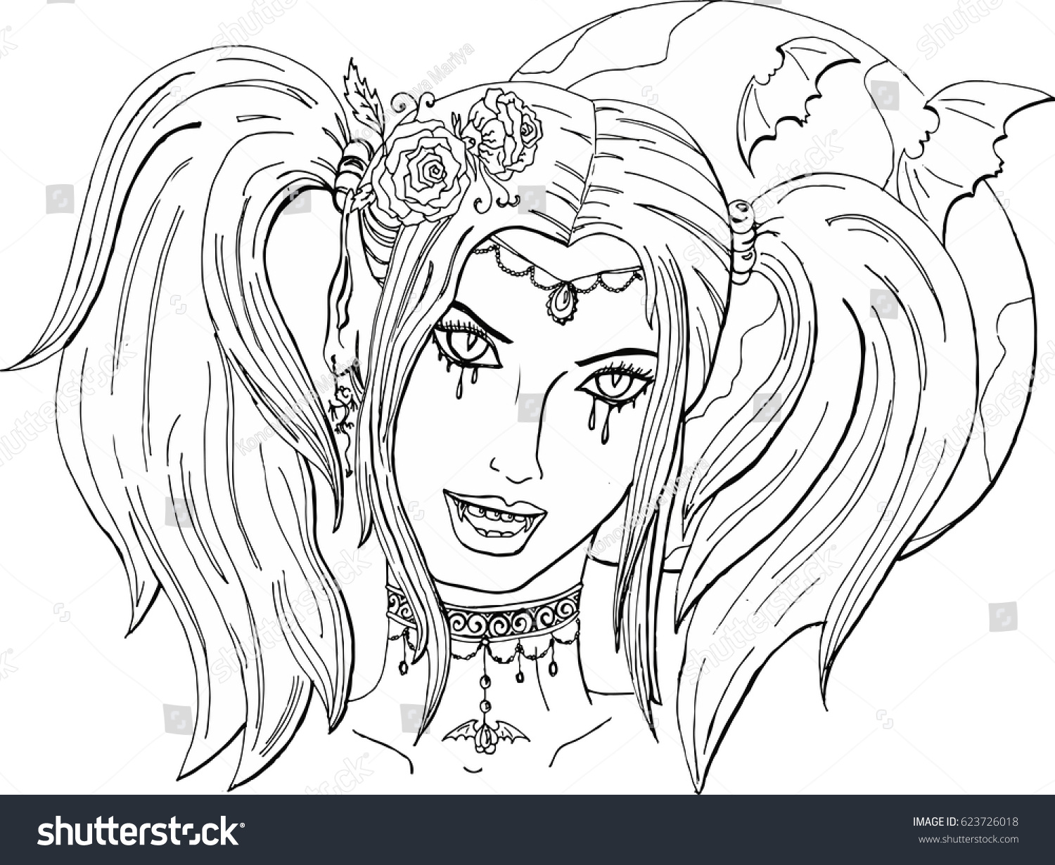 Coloring pages adults beautiful girl vampire stock vector royalty free