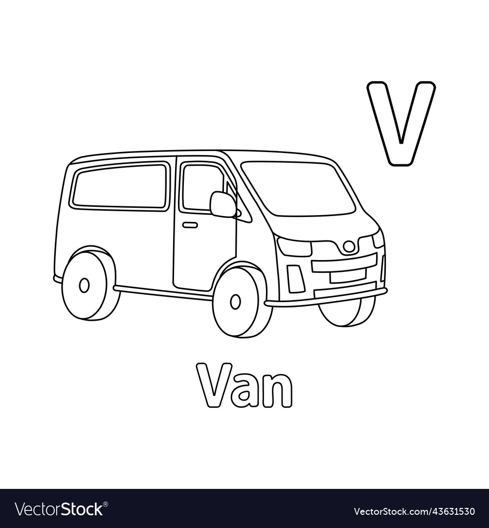 Van alphabet abc coloring page v royalty free vector image