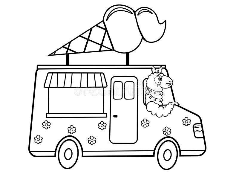 Coloring page outline of cartoon ice cream truck with animal vector image on white background stock vector