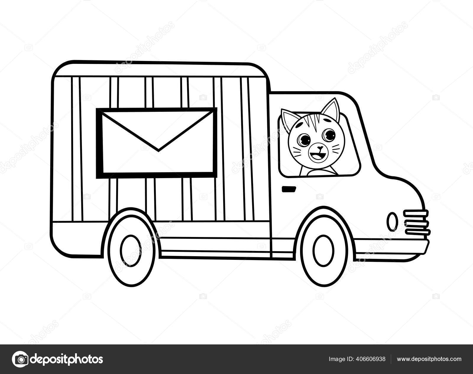 Coloring page outline cartoon mail truck animal vector image white stock vector by elenaparshina