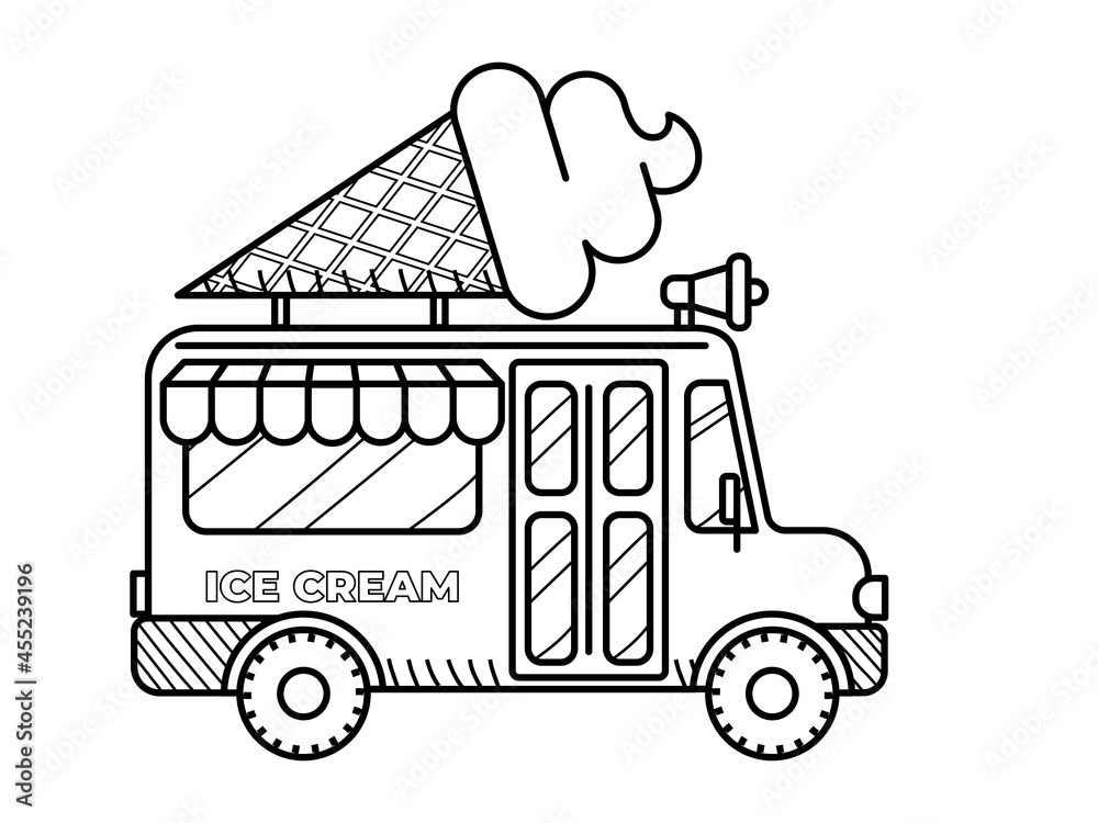 Ice cream van coloring page for kids vector