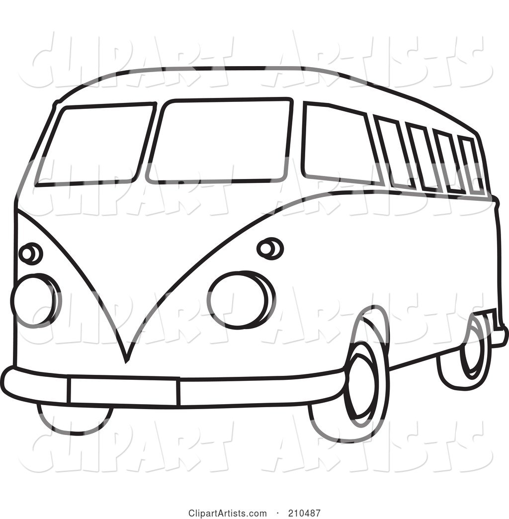 Black and white coloring page outline of a hippie bus van clipart by rosie piter