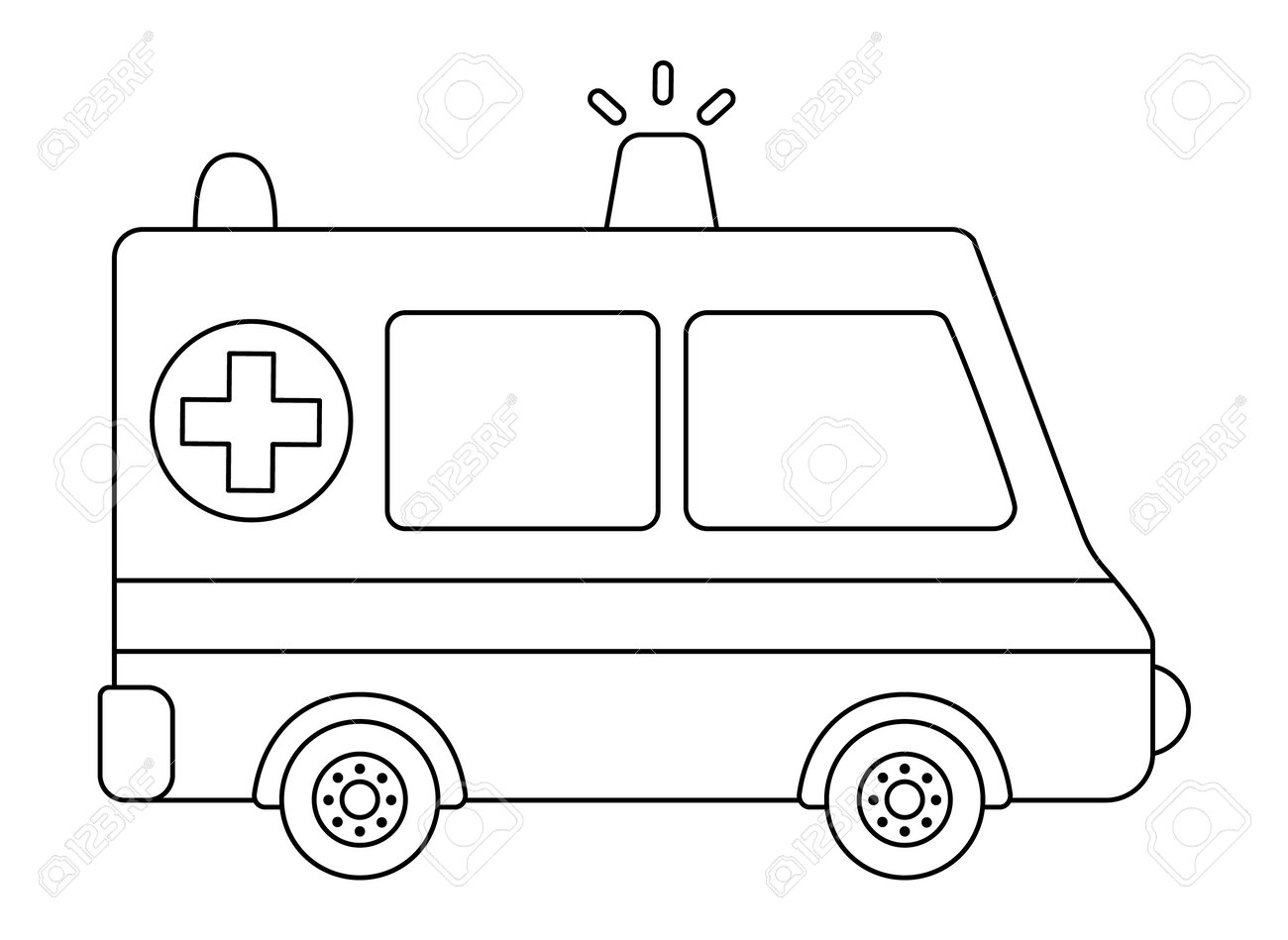 Vector black and white ambulance car funny line emergency transportation for kids hospital vehicle clip art special transport icon or coloring page isolated on white background royalty free svg cliparts vectors and