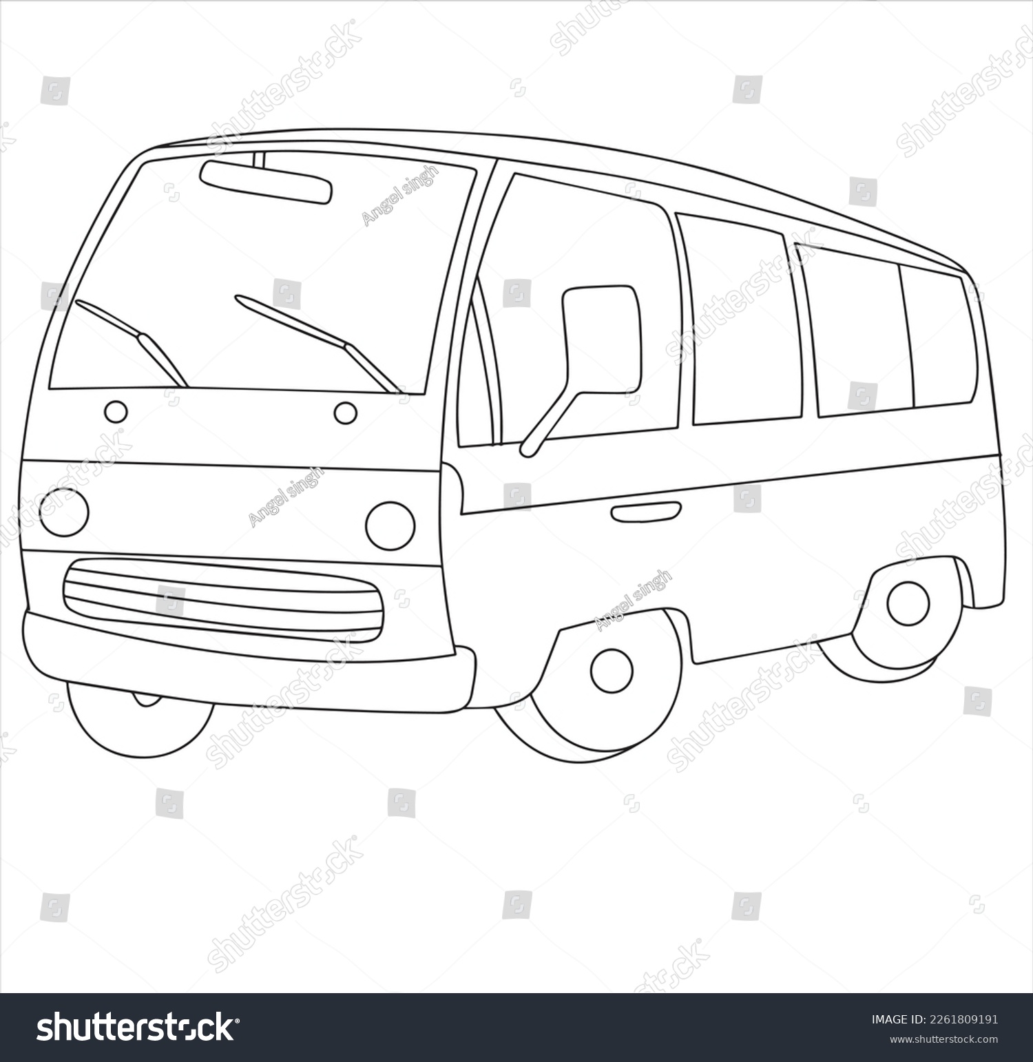 Cute cartoon van coloring page kidsvector stock vector royalty free