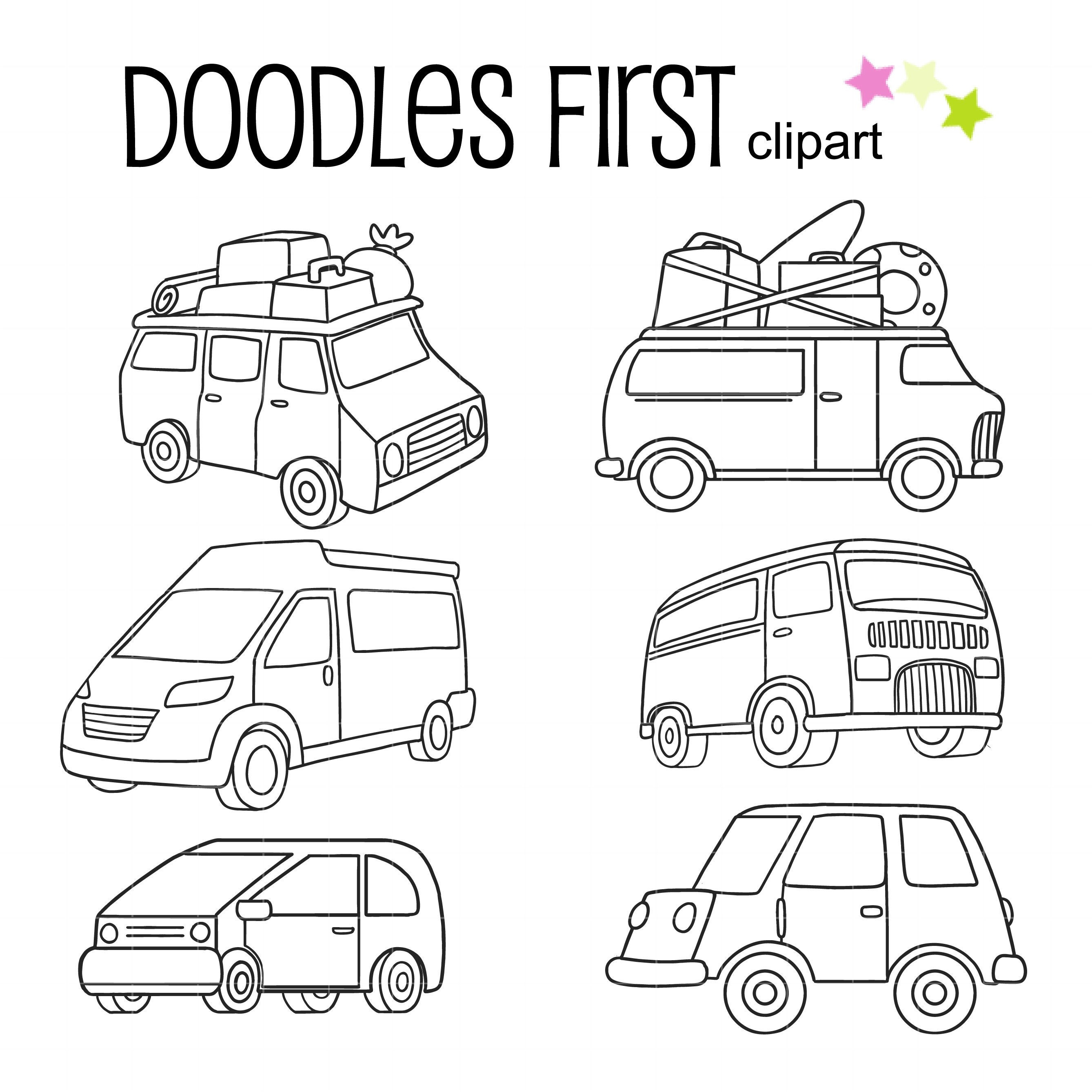 Travel van outline drawing digital clip art for scrapbooking card making cupcake toppers paper crafts download now