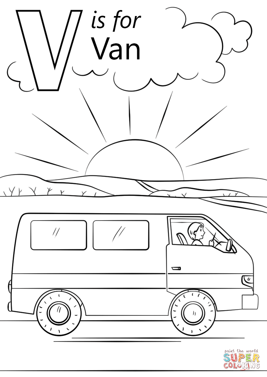 V is for van coloring page free printable coloring pages