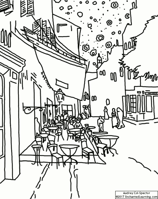 Van gogh cafã terrace at night coloring page