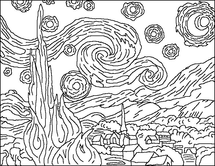 Van gogh starry night coloring page starry night van gogh van gogh coloring van gogh art